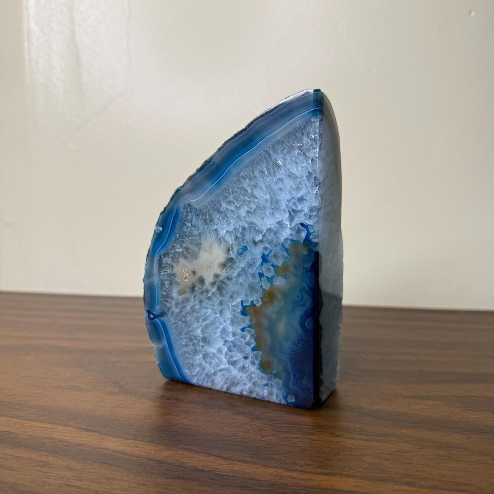 Vintage Blue Brazilian Agate Bookend Book Shelf Decor